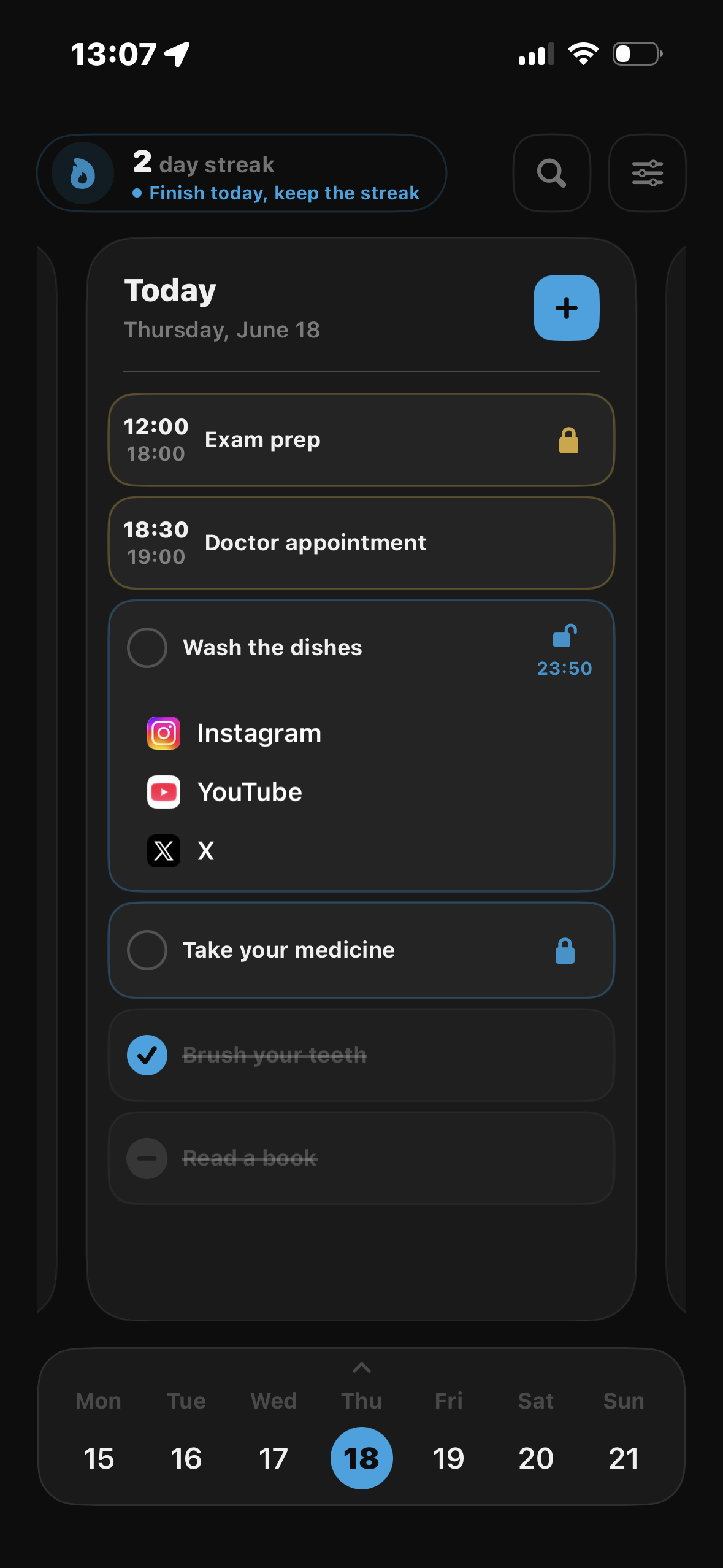 TaskLock Today screen
